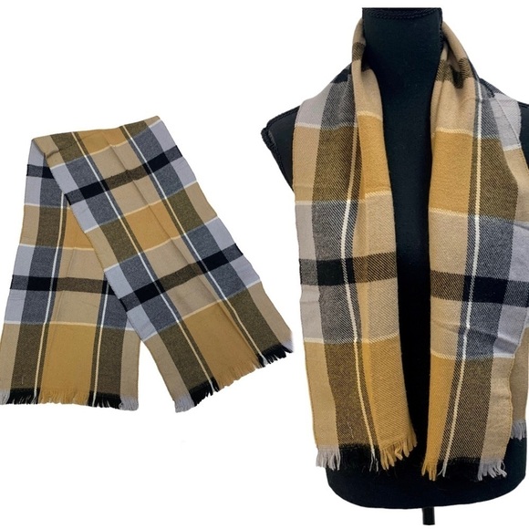 CAMEL brown gray black plaid check unisex fall winter wool scarf🔥 - Picture 1 of 7